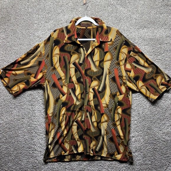 Creme De Silk Other - Vintage Creme De Silk Shirt‎ Mens MEDIUM Abstract Art ColorBlock Metallic Button